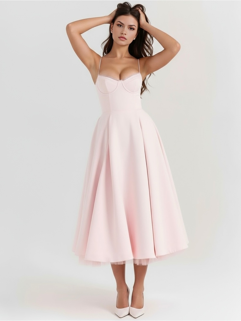 NWT Almond Muse Selene Blush Pink Midi Dress with Tulle Layers Size XS